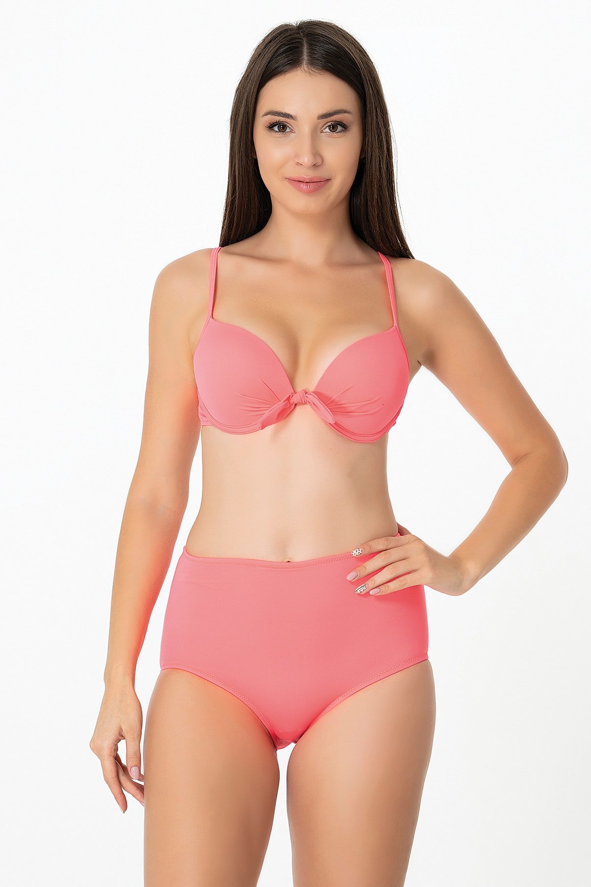 Marinella Swimwear Neon Pembe Ba Lamal Y Ksek Bel Bikini Elbisebul