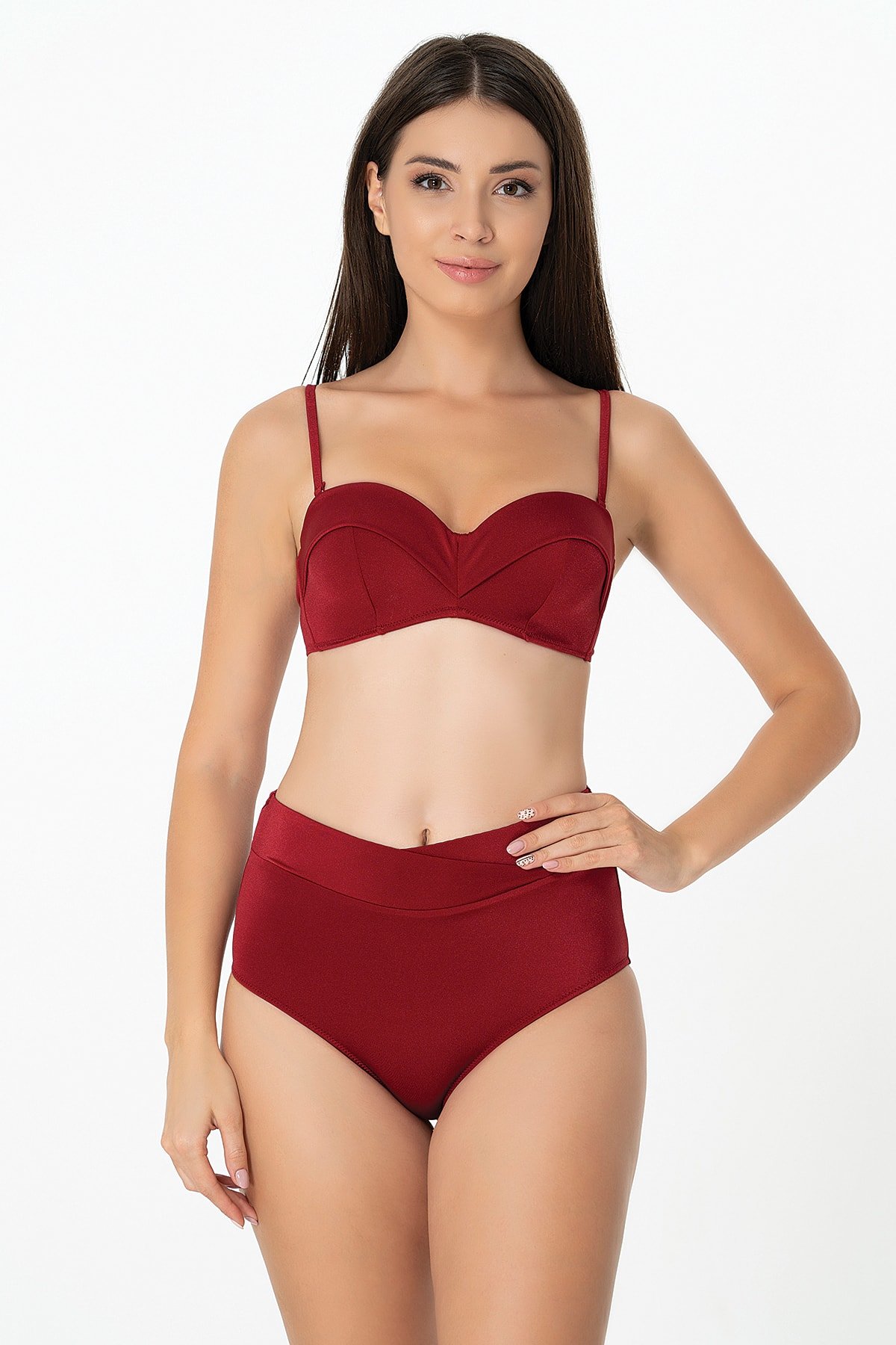 Marinella Swimwear Bordo Y Ksek Bel Ask L Bikini Tak M Elbisebul