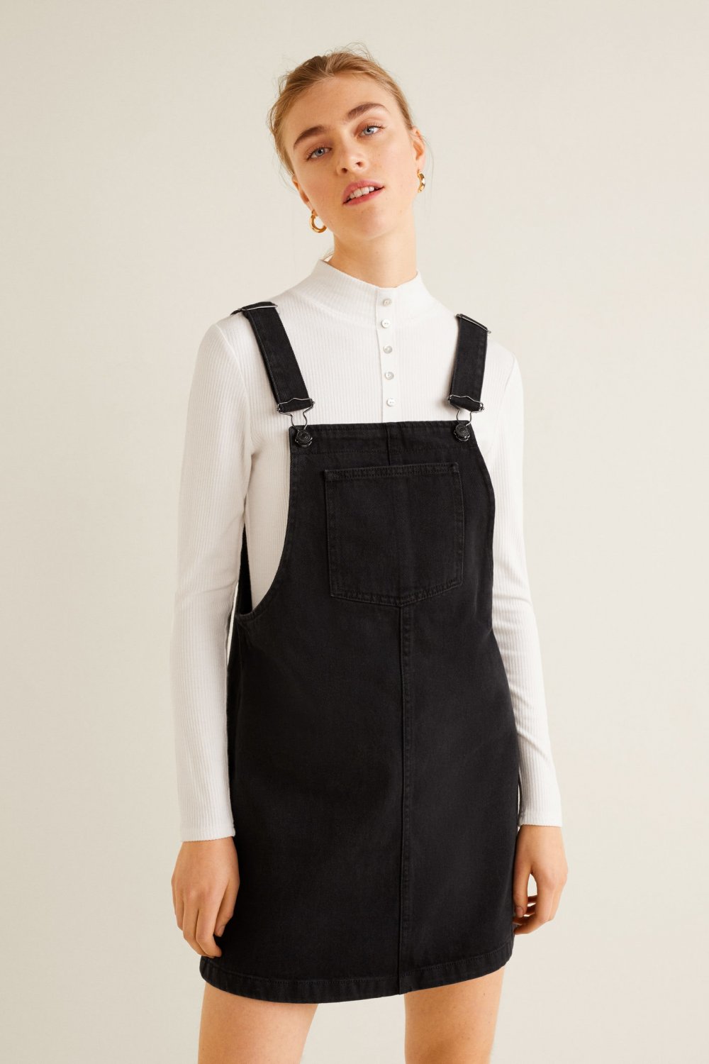 yanak Bakkal kâğıt  Mango Askılı Siyah Denim Kot Jile Mini Elbise | ElbiseBul