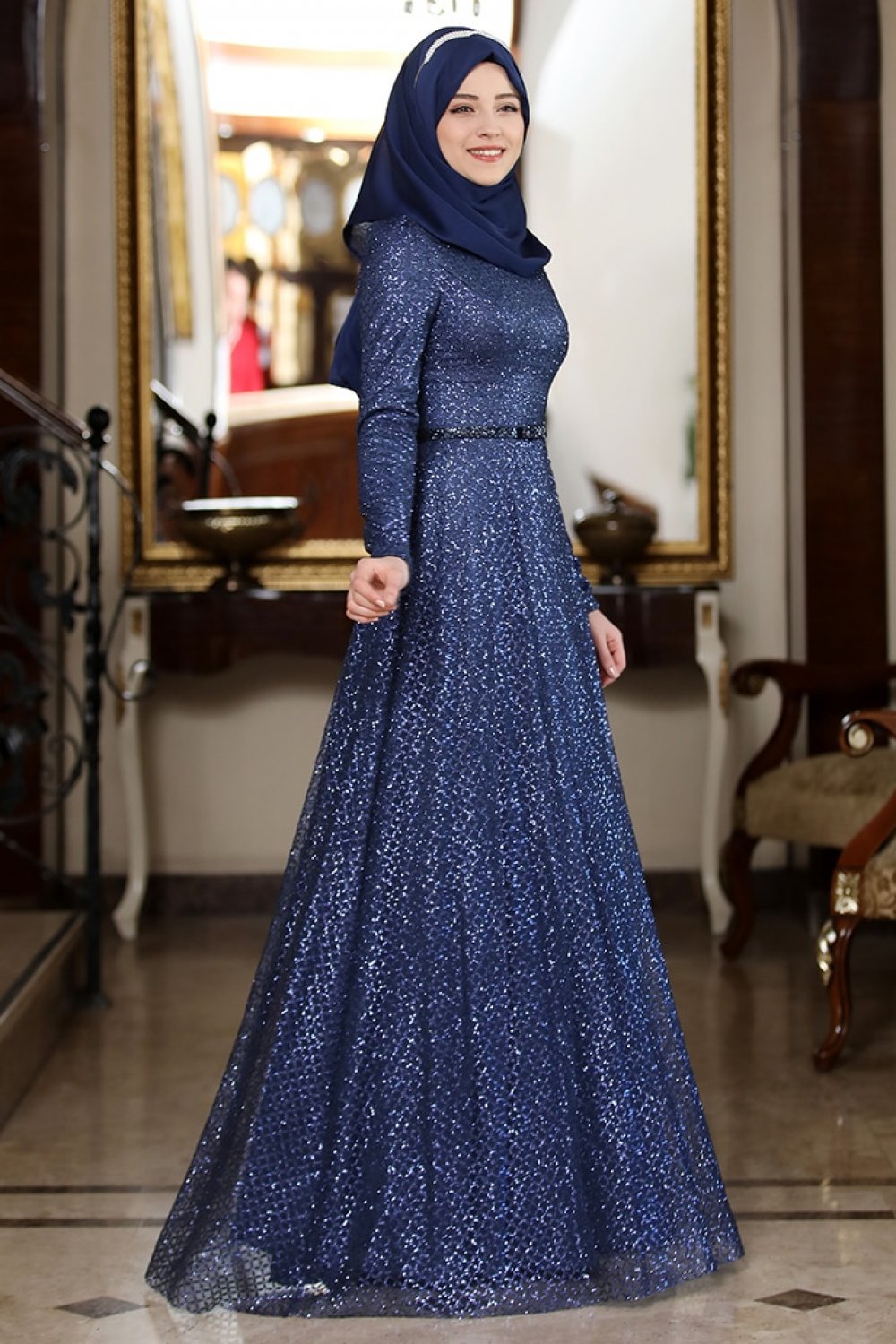 Lacivert Fulya Abiye Elbise