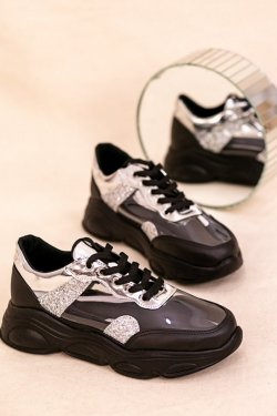 Tonix Siyah Gümüş Simli Spor Ayakkabı