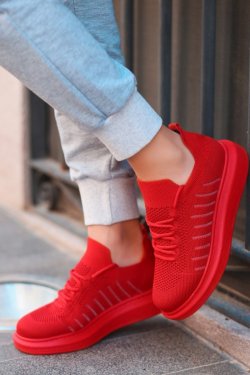 Fidox Kırmızı Triko Bağcıklı Spor Ayakkabı