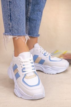 Guldy Beyaz Bebe Mavisi Detaylı Ayakkabı