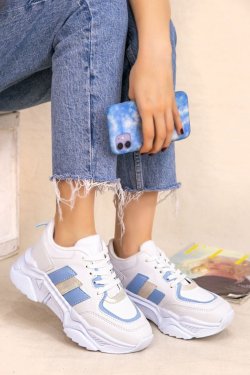 Guldy Beyaz Bebe Mavisi Detaylı Ayakkabı