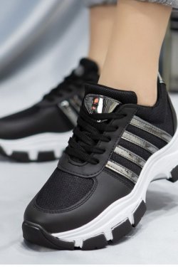 Feci Siyah Bağcıklı Beyaz Taban Spor Ayakkabı