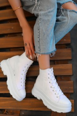Vusi Beyaz Keten Bağcıklı Spor Ayakkabı