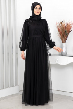 Siyah Derin Abiye Elbise