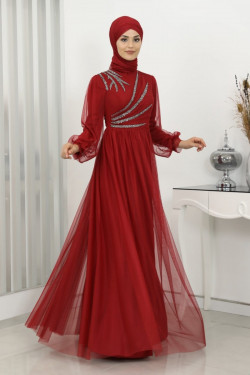 Kırmızı Merva Abiye Elbise