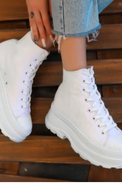 Vusi Beyaz Keten Bağcıklı Spor Ayakkabı