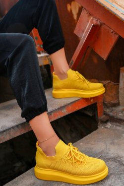 Sarı Fidox Triko Bağcıklı Spor Ayakkabı