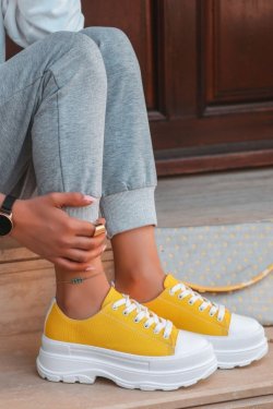 Sarı Bery Keten Bağcıklı Spor Ayakkabı