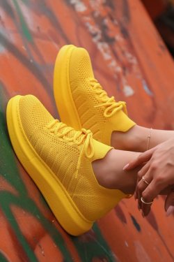 Sarı Fidox Triko Bağcıklı Spor Ayakkabı