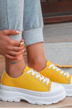 Sarı Bery Keten Bağcıklı Spor Ayakkabı