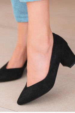 Siyah Manina Süet Topuklu Ayakkabı