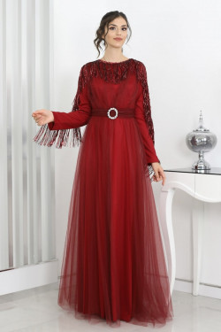 Bordo Kırmızı Behrem Abiye Elbise