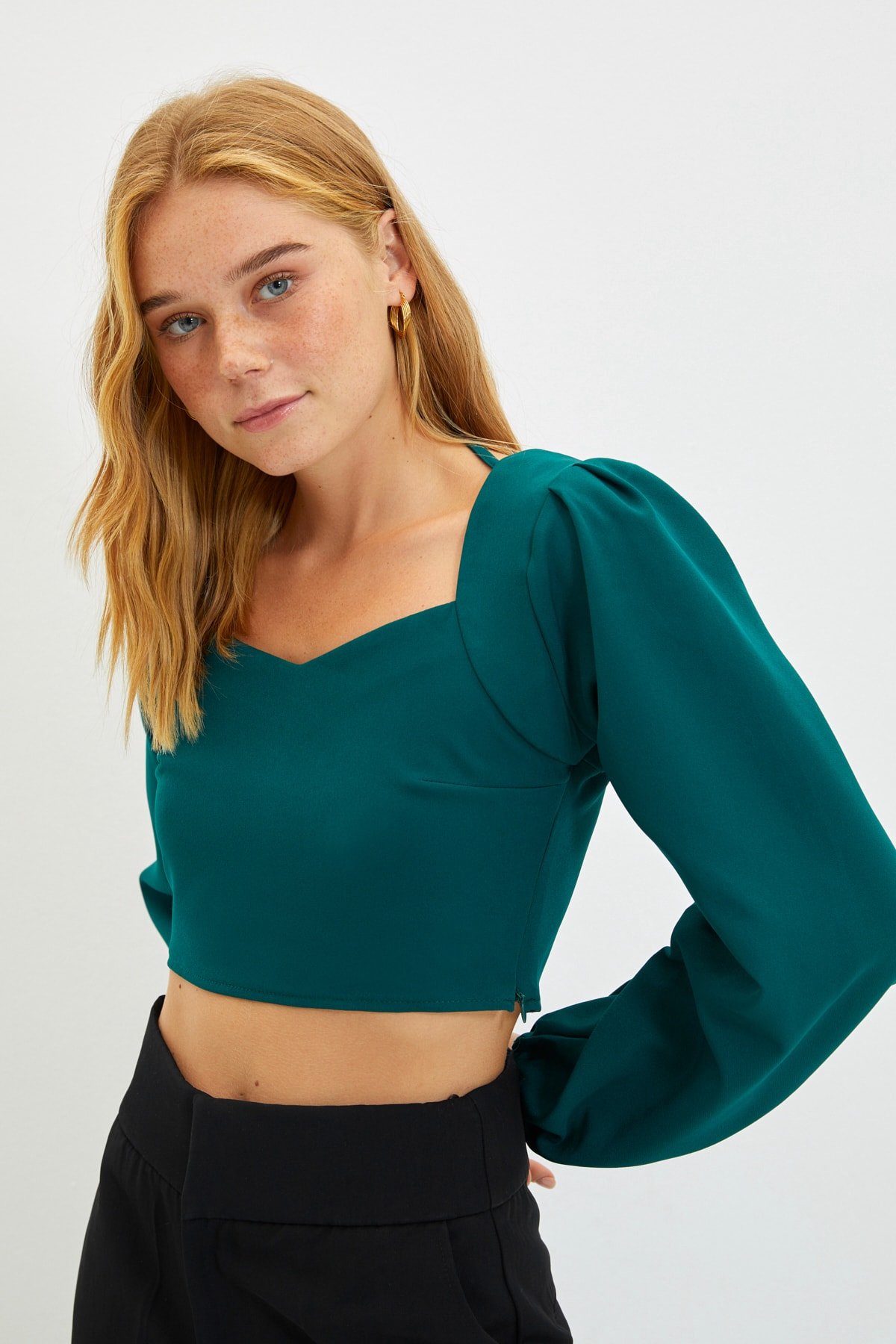 Yeşil Crop Bluz