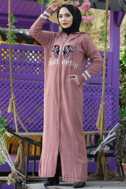 Pudra Yazılı Baskılı Triko Spor Elbise