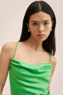 Askılı Yeşil Drape Yakalı Mini Abiye Elbise