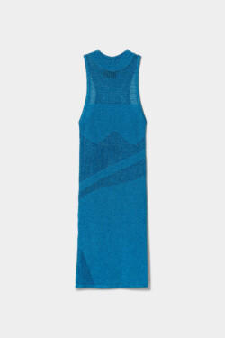 Mavi Parlak Detaylı Halter Yaka Mini Triko Elbise