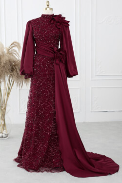 Bordo Elegance Abiye Elbise