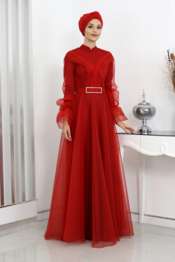 Kırmızı Bade Abiye Elbise