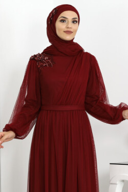 Kırmızı Derin Abiye Elbise