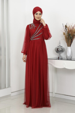 Kırmızı Merva Abiye Elbise