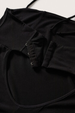 Sırt Dekolteli Askılı Siyah Cut-out Bodycon Midi Elbise