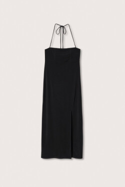 Sırt Dekolteli Askılı Siyah Cut-out Bodycon Midi Elbise