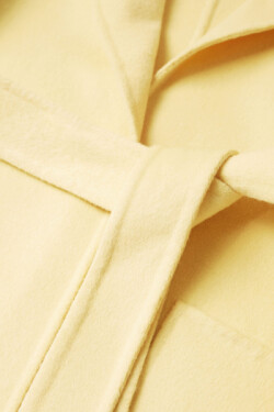 Pastel Sarı Kemerli Yünlü Palto