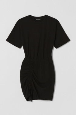Siyah Büzgülü Kısa Kollu Mini Elbise
