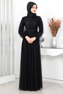 Siyah Derin Abiye Elbise