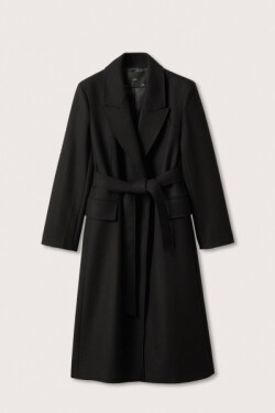 Siyah Kemerli Yünlü Palto