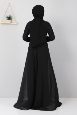 Siyah Taş Detaylı Balık Abiye Elbise