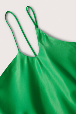 Tek Omuz Askılı Yeşil Asimetrik Saten Uzun Abiye Elbise