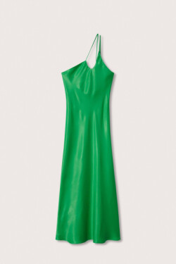 Tek Omuz Askılı Yeşil Asimetrik Saten Uzun Abiye Elbise