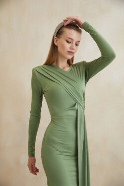 Yeşil Büzgülü Mini Abiye Elbise
