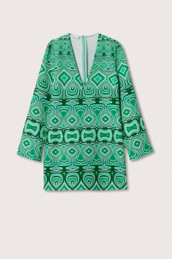 Yeşil Desenli Retro Mini Elbise
