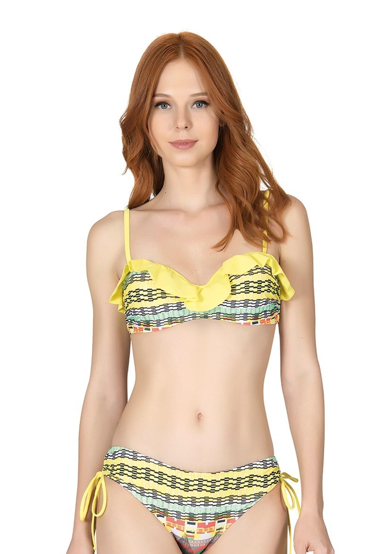 Endeep Sarı Desenli Straplez Bikini Takımı