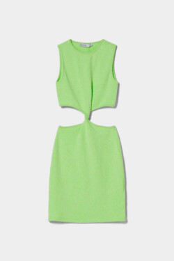 Yeşil Beli Büzgülü Havlu Kumaş Mini Elbise