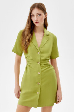 Yeşil Büzgülü Blazer Mini Elbise