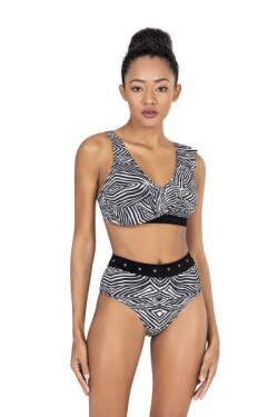 Siyah Zebra Desenli Yüksek Bel Volanlı Bikini Takımı