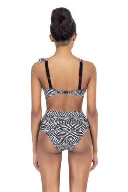 Siyah Zebra Desenli Yüksek Bel Volanlı Bikini Takımı