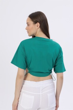 Yeşil Yan Büzgü Detay Nakışlı Crop T-shirt