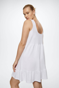 Askılı Beyaz Fırfırlı Pamuklu Mini Elbise