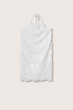 Askılı Beyaz Halter Yaka Payetli Mini Abiye Elbise