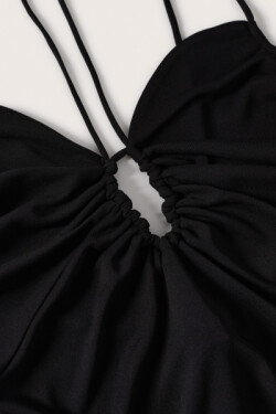 Askılı Siyah Fırfır Detaylı Uzun Abiye Elbise
