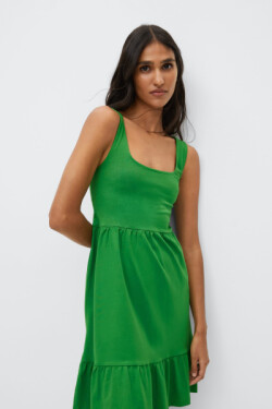 Askılı Yeşil Fırfırlı Pamuklu Mini Elbise
