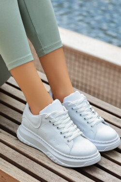 Beyaz Ento Cilt Bağcıklı Spor Ayakkabı