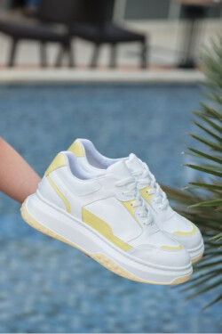 Beyaz Ento Cilt Hardal Detaylı Bağcıklı Spor Ayakkabı